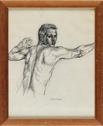 JARED FRENCH Male Nude, Head Turned, Arms Raised.